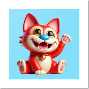 Stimpy Maneki Neko Lucky Cat Posters and Art